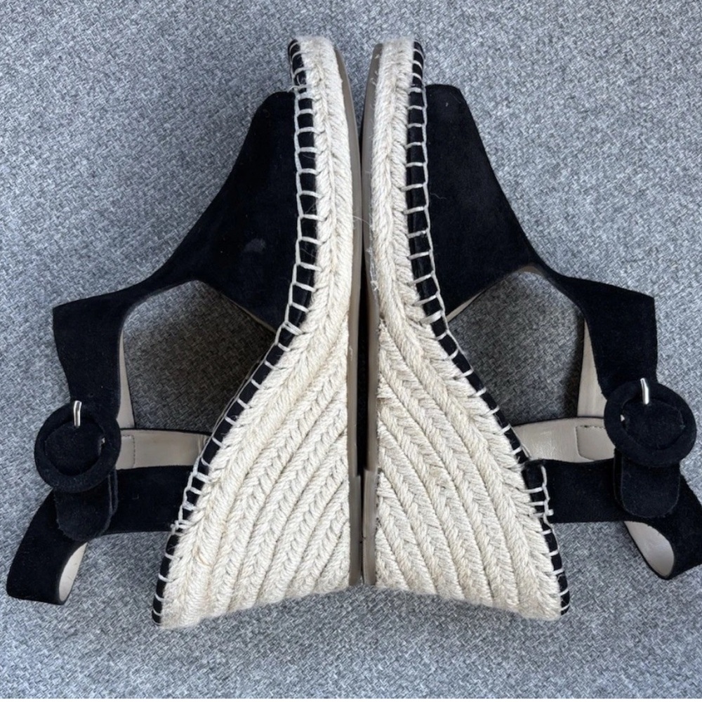Black Suede Espadrille Wedge Sandals Marc Fisher 8W Cutout Slingback Platform - Picture 10 of 10